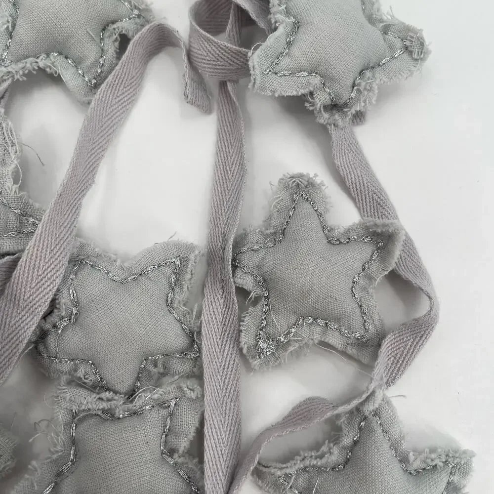 LAND OF NOD Star Garland Fabric Raw Hem Silver Gray Holiday Christmas New Years